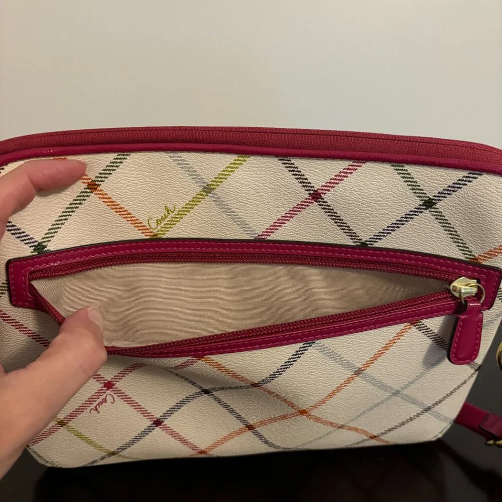 Coach Payton Cream & Pink Tattarso Tablet iPad Crossbody